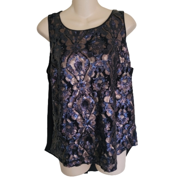Forever 21 Black Brown Purple Sequins Open Back Top Size Women's Large NEW - Picture 1 of 11